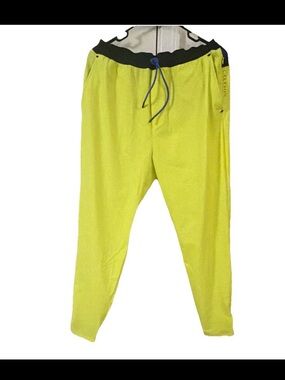 Greyson Neon Yellow Men’s Joggers with Navy Waistband and Blue Drawstring size L
